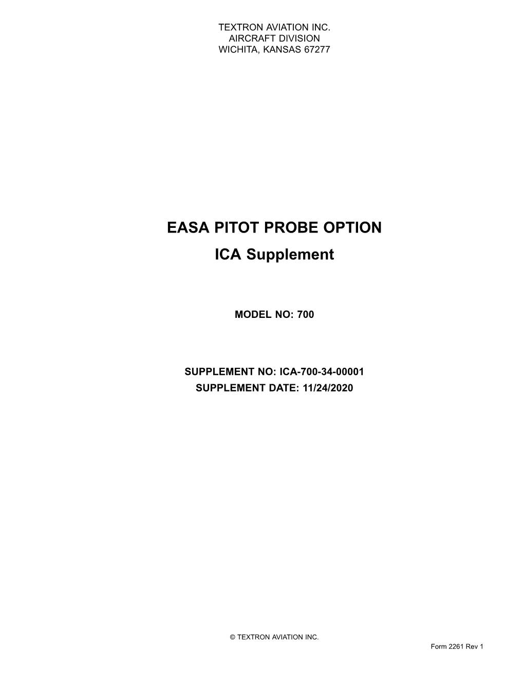 EASA PITOT PROBE OPTION ICA Supplement