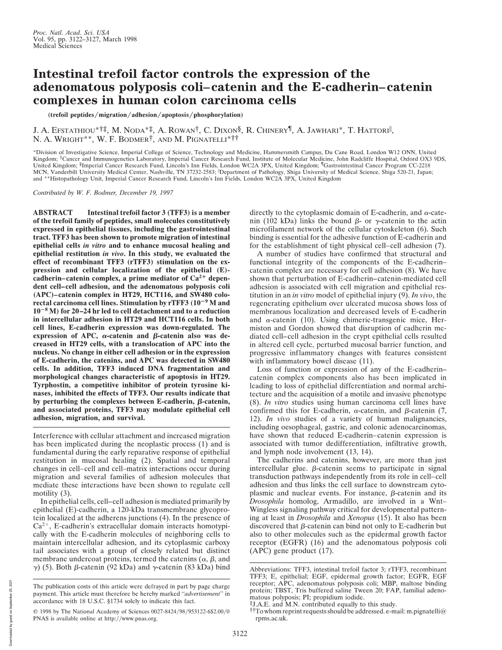 Intestinal Trefoil Factor Controls the Expression of the Adenomatous