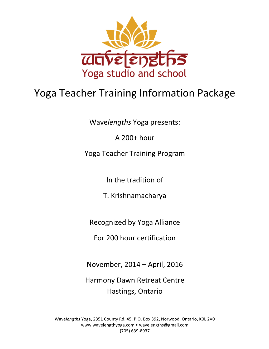 Yoga Teacher Training Information Package