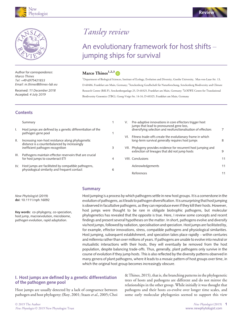 An Evolutionary Framework for Host Shifts – Jumping Ships for Survival