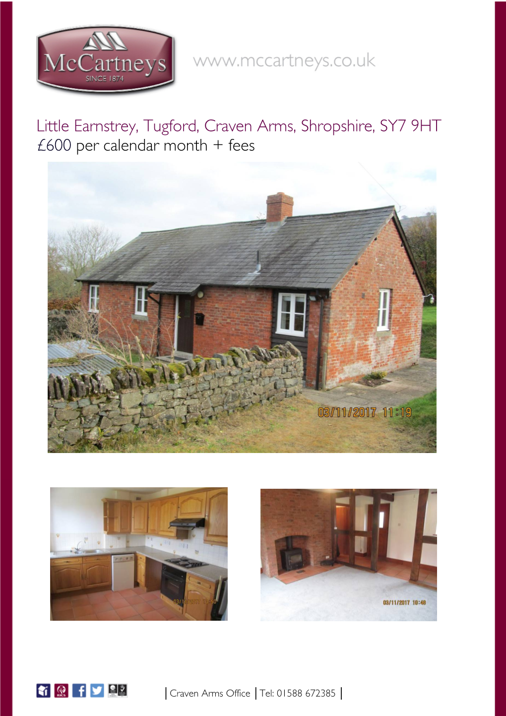 Little Earnstrey, Tugford, Craven Arms, Shropshire, SY7 9HT £600 Per Calendar Month + Fees