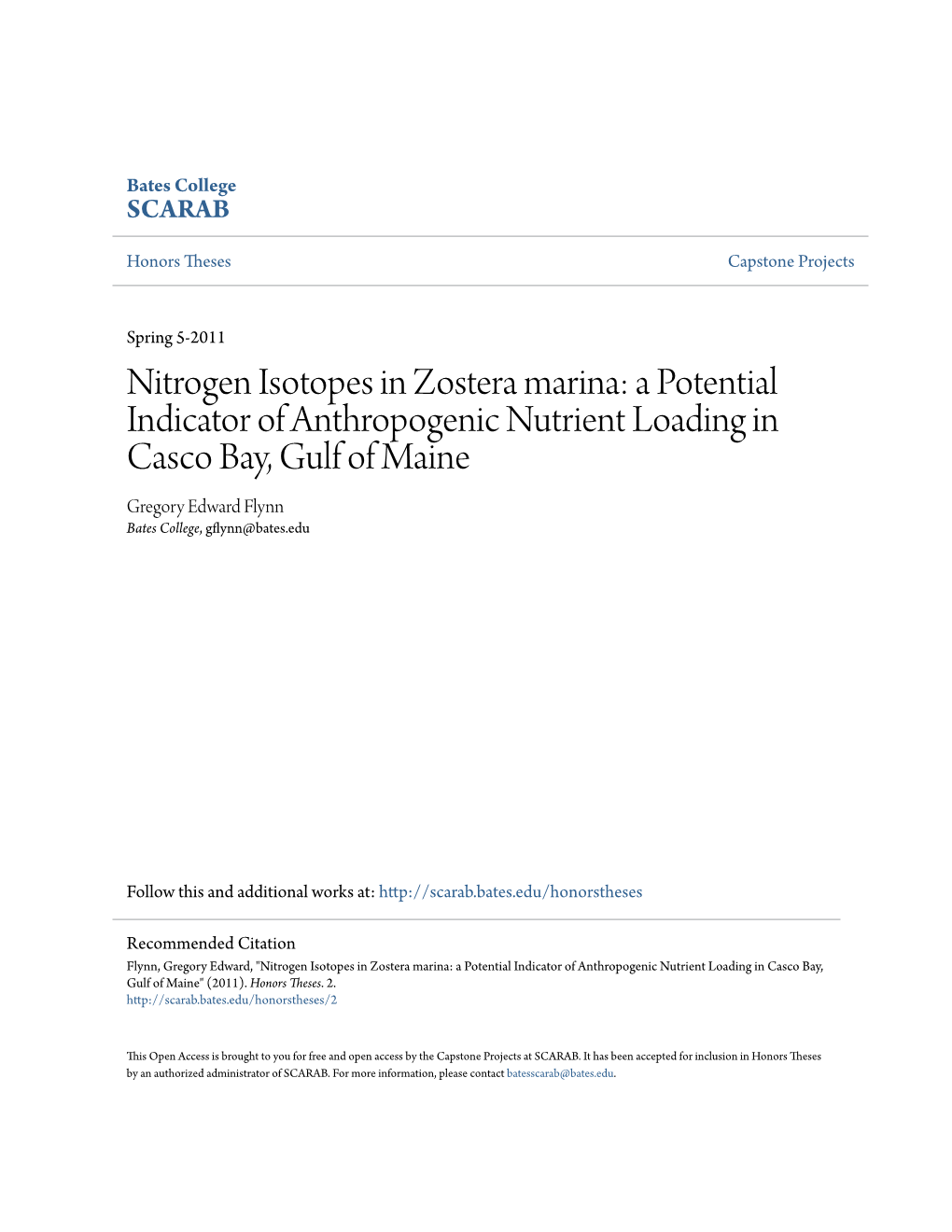 Nitrogen Isotopes in Zostera Marina