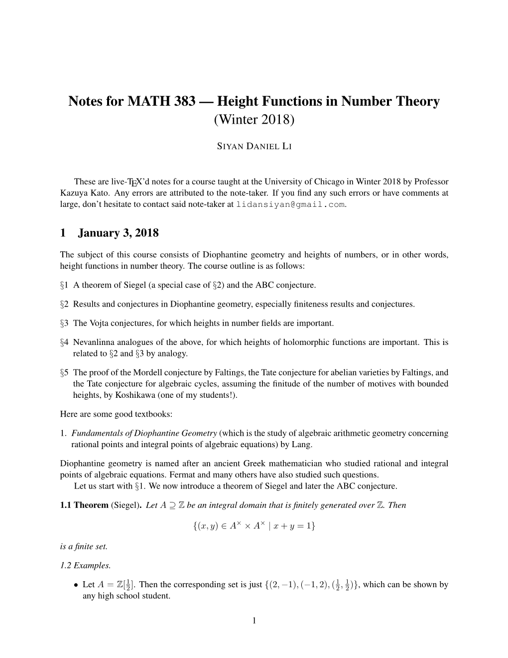 Height Functions in Number Theory (Winter 2018)