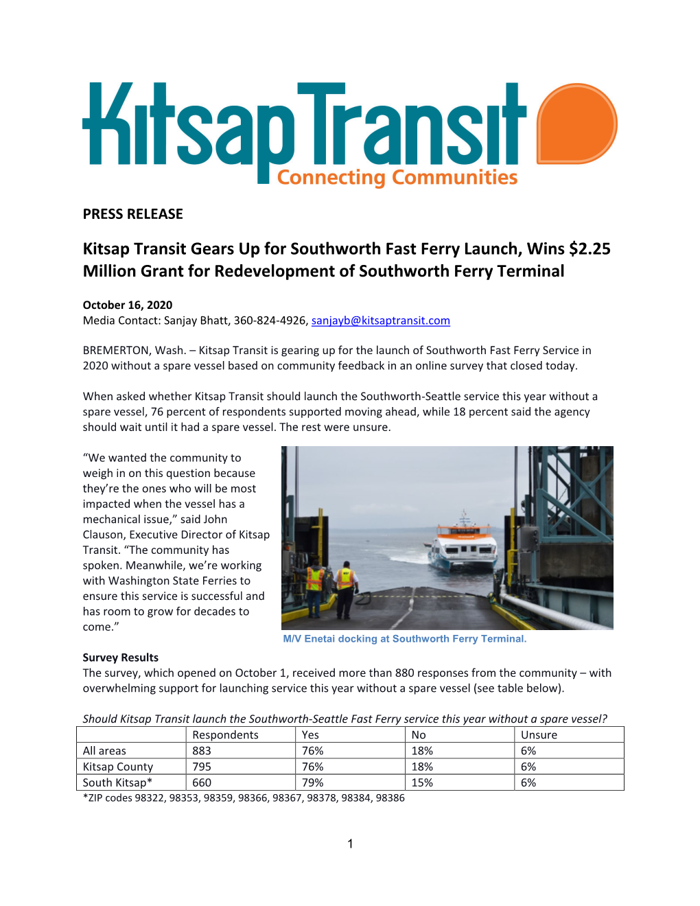 Kitsap Transit Gears up for Southworth Fast Ferry, Wins $2.25