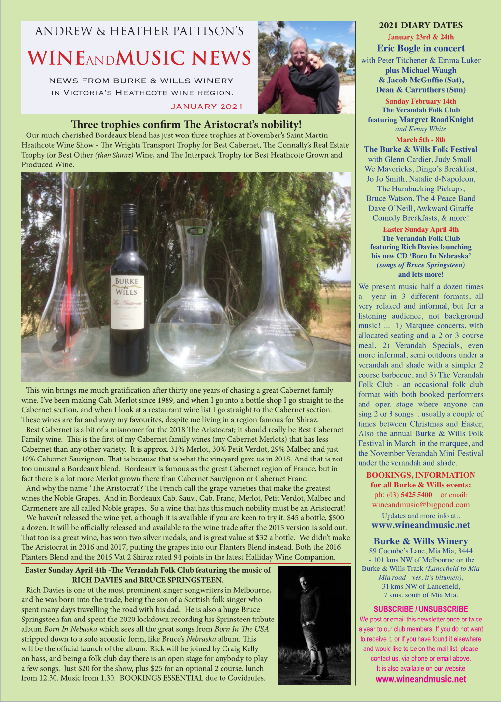 WINEANDMUSIC NEWS with Peter Titchener & Emma Luker Plus Michael Waugh NEWS from BURKE & WILLS WINERY & Jacob Mcguffie (Sat), in Victoria’S Heathcote Wine Region