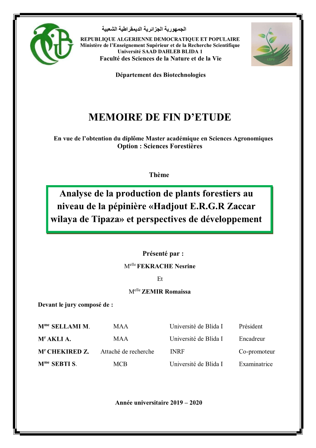 Memoire De Fin D'etude