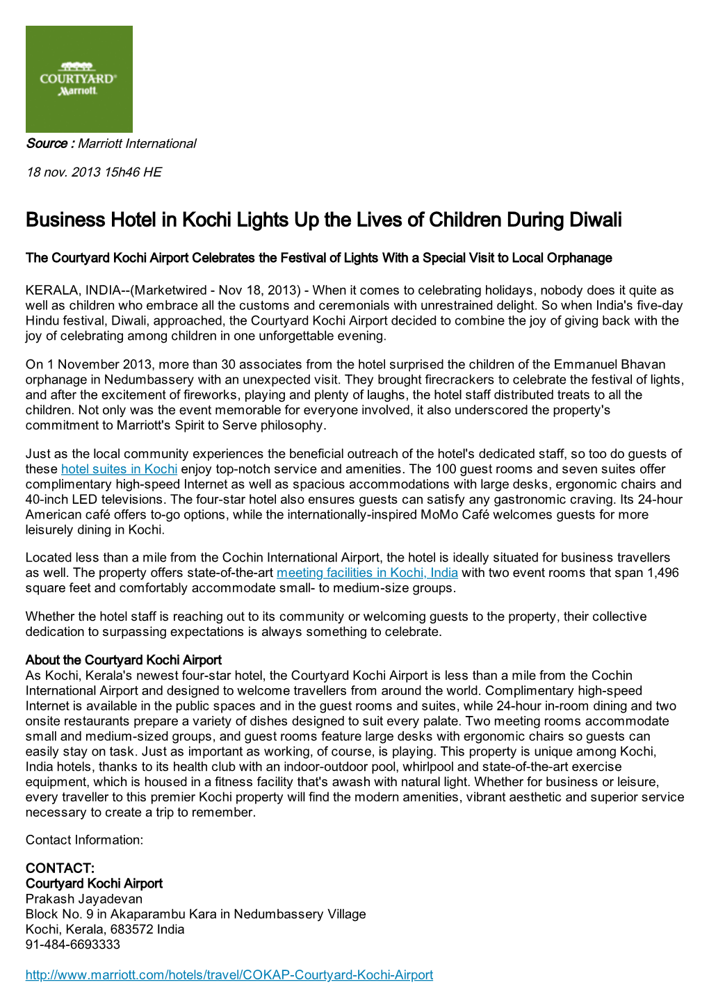 Business Hotel in Kochi Lights up the Lives of Children During Diwali