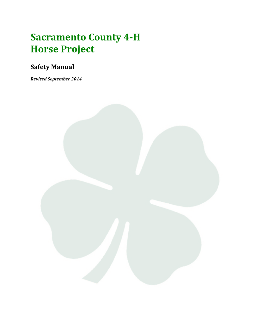 Sacramento County 4-H Horse Safety Manual