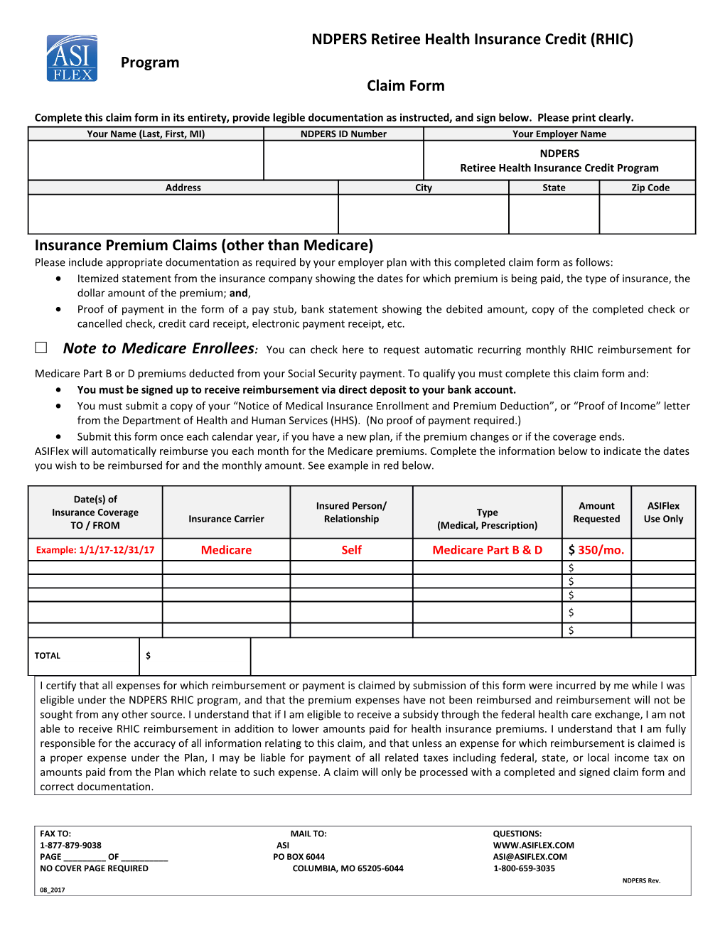 Insurance Premium Claims (Other Than Medicare)