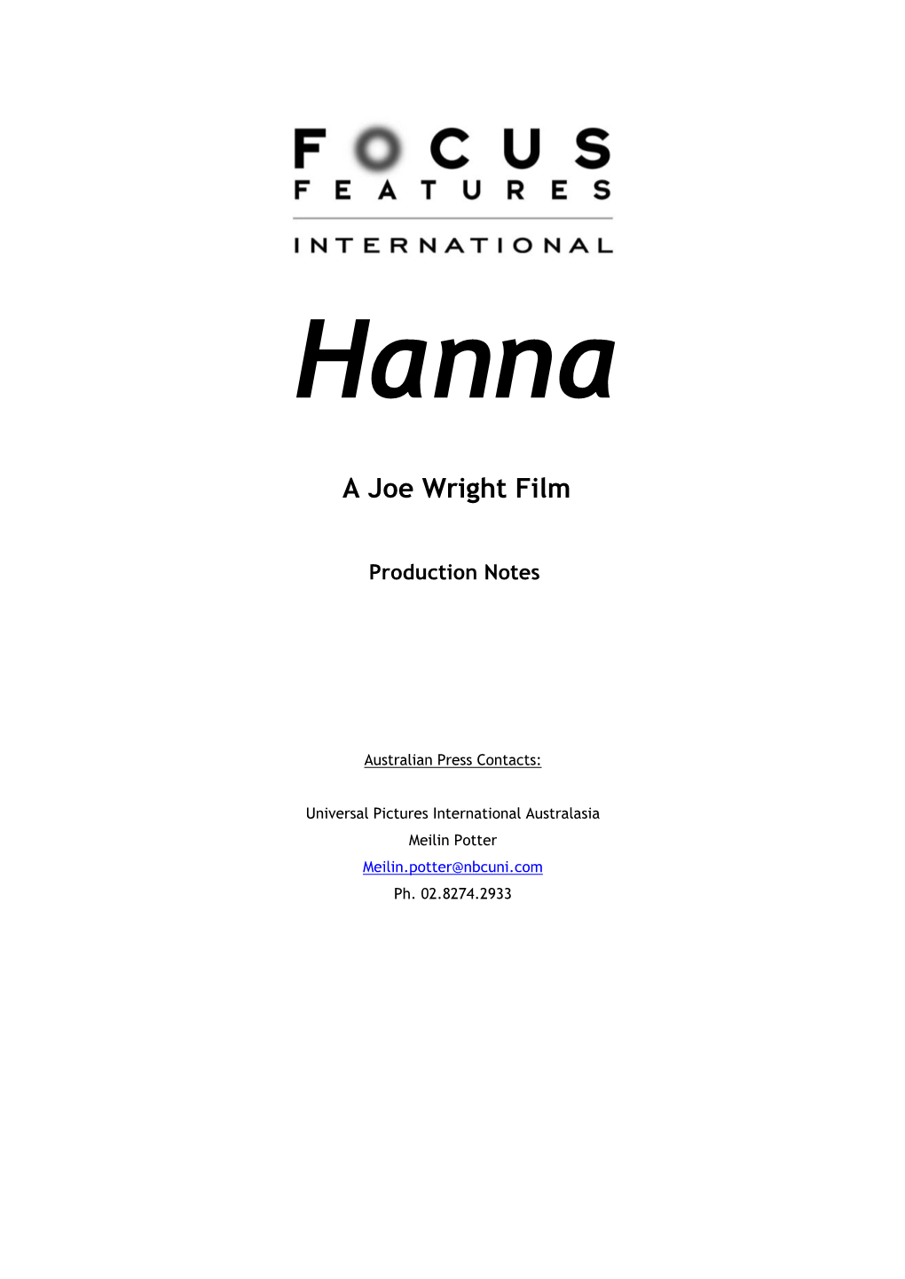 Hanna a Joe Wright Film