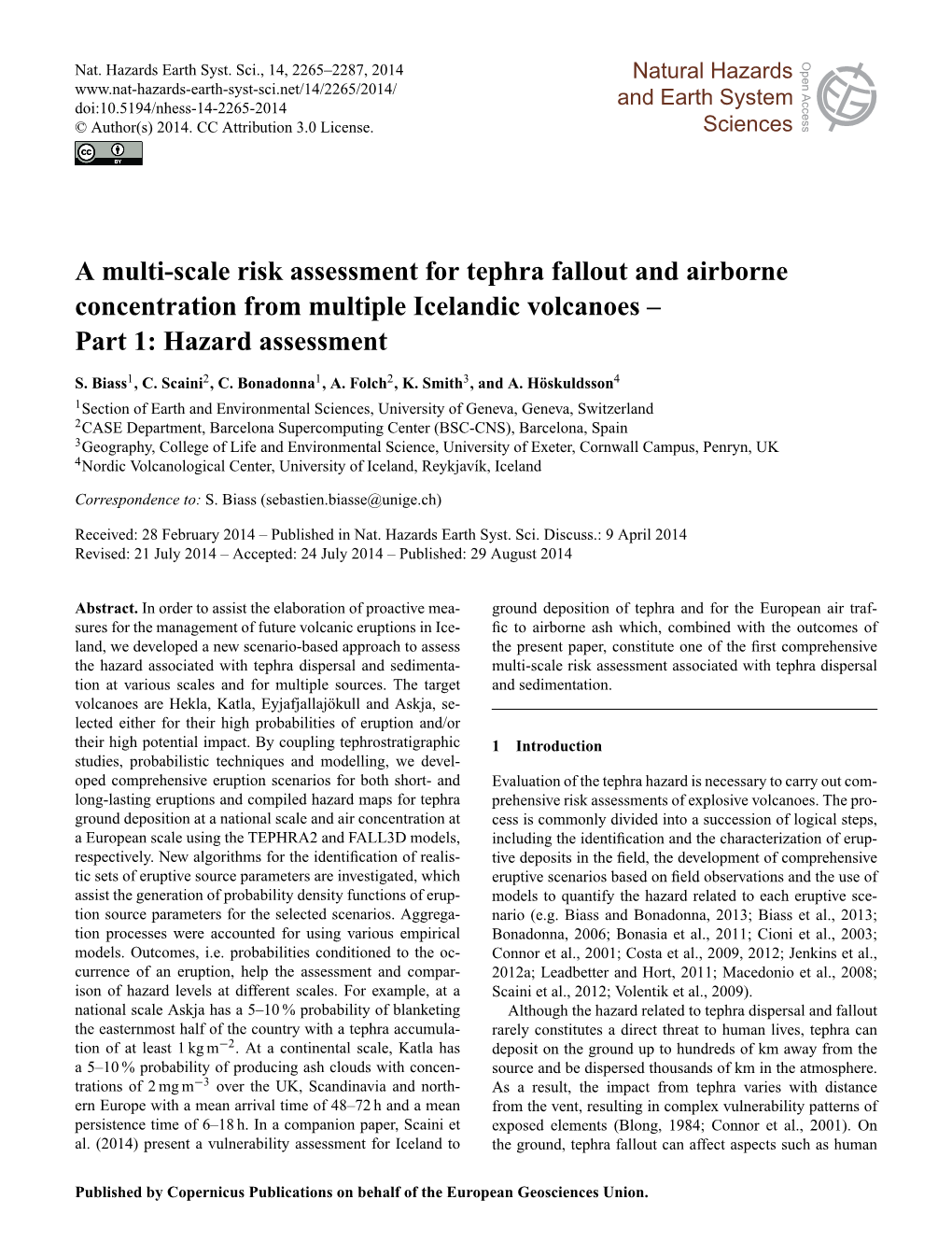 A Multi-Scale Risk Assessment for Tephra Fallout and Airborne Concentration from Multiple Icelandic Volcanoes – Part 1: Hazard Assessment