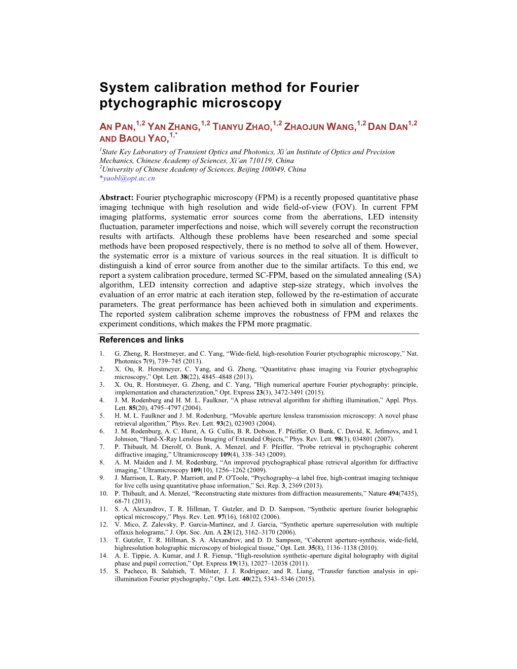 System Calibration Method for Fourier Ptychographic Microscopy