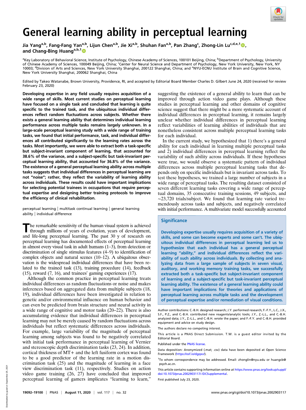 General Learning Ability in Perceptual Learning