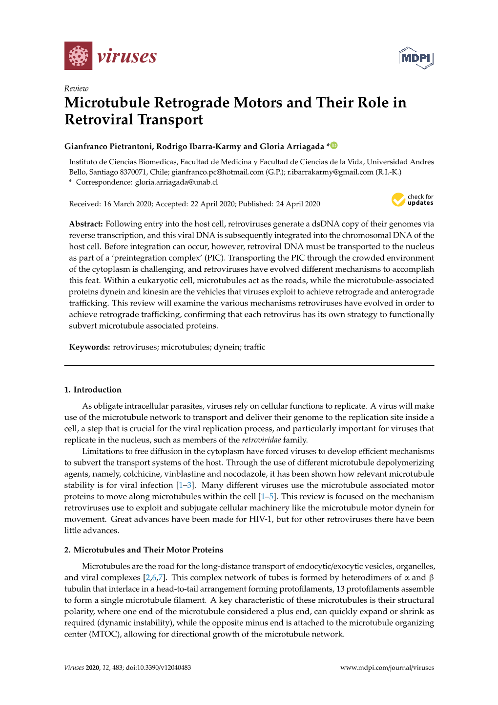 Microtubule Retrograde Motors and Their Role in Retroviral Transport