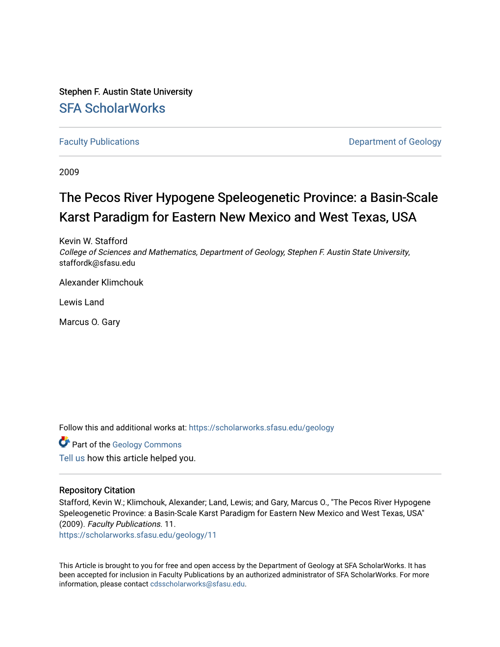 The Pecos River Hypogene Speleogenetic Province: a Basin-Scale Karst Paradigm for Eastern New Mexico and West Texas, USA