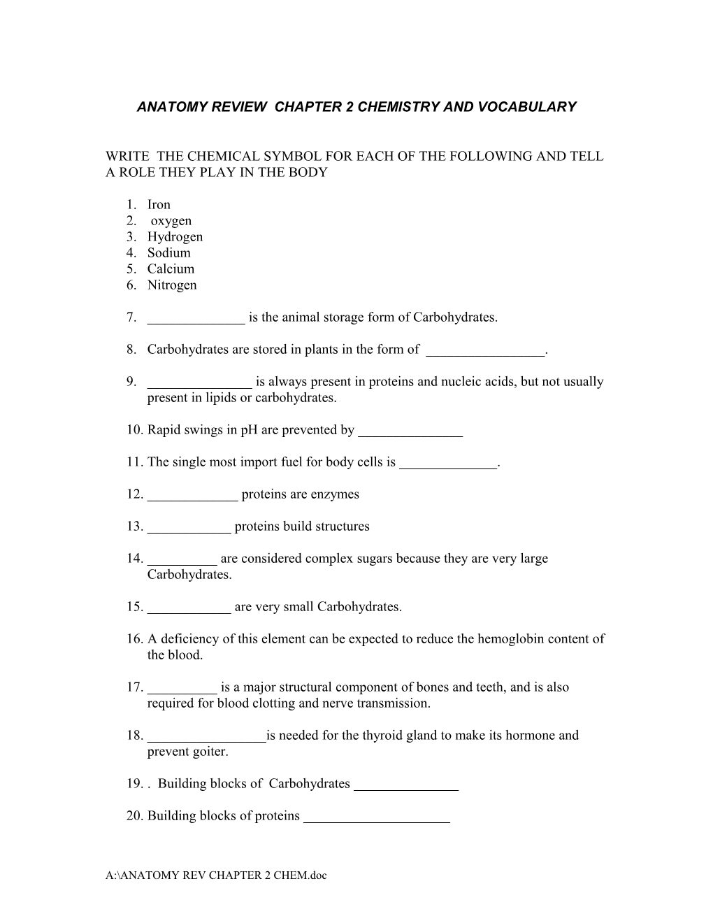 Anatomy Test Chapter 2 Chemistry