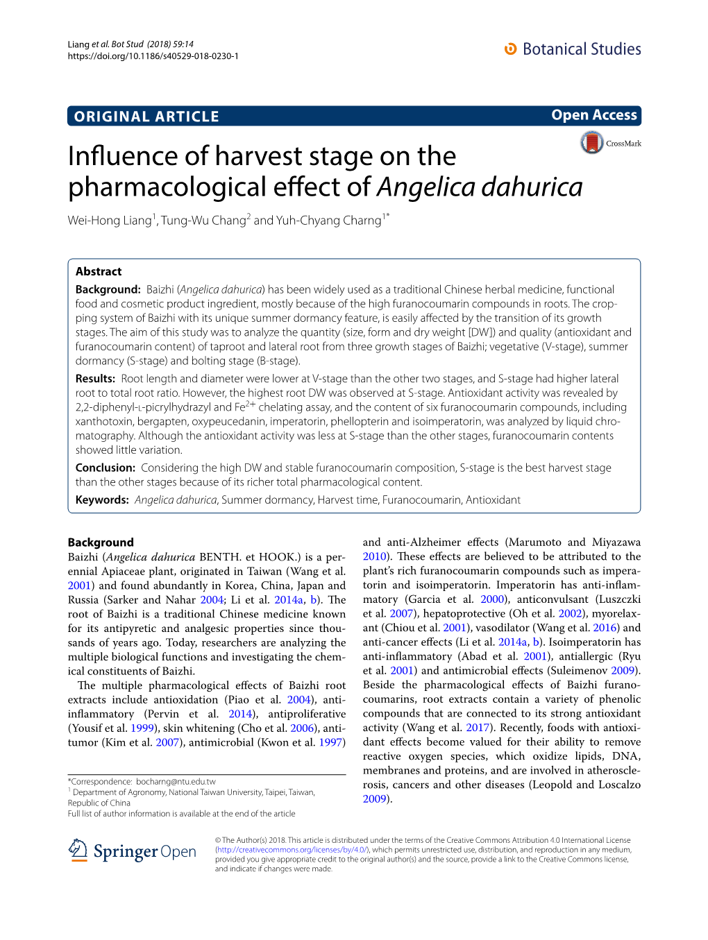 Influence of Harvest Stage on the Pharmacological Effect of Angelica