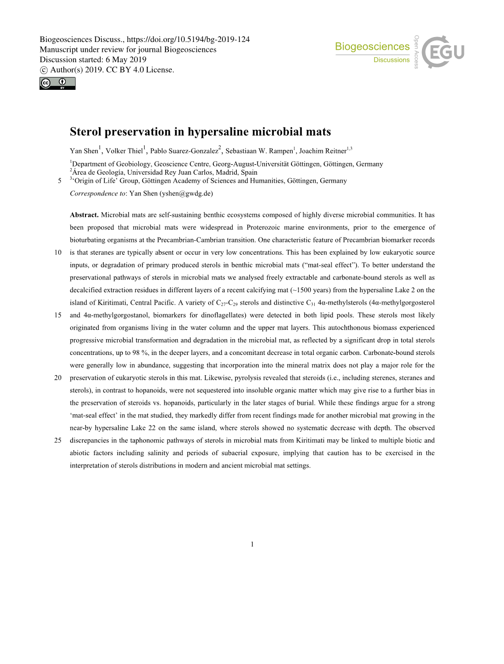 Sterol Preservation in Hypersaline Microbial Mats