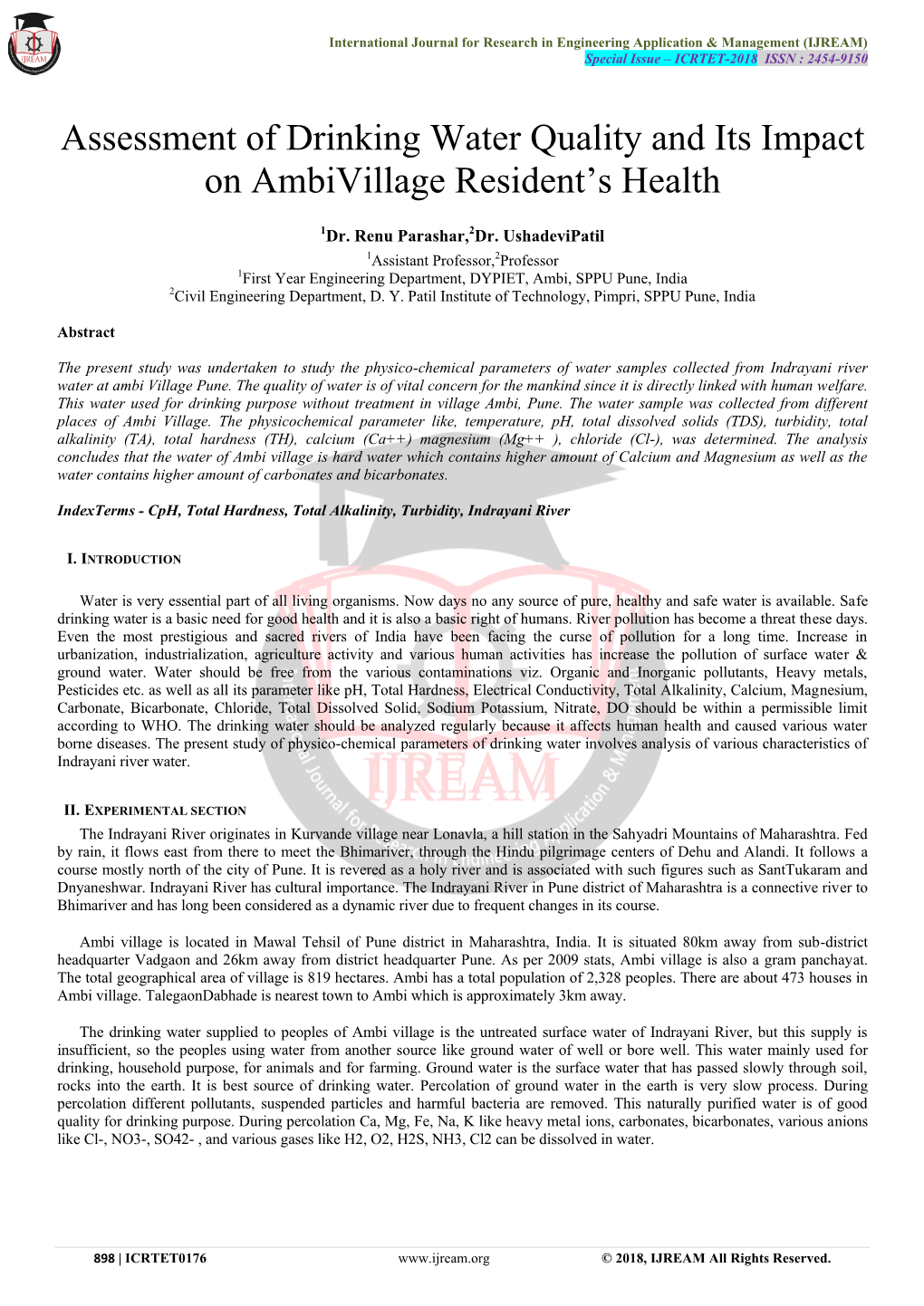 Assessment of Drinking Water Quality and Its Impact on Ambivillage Resident’S Health