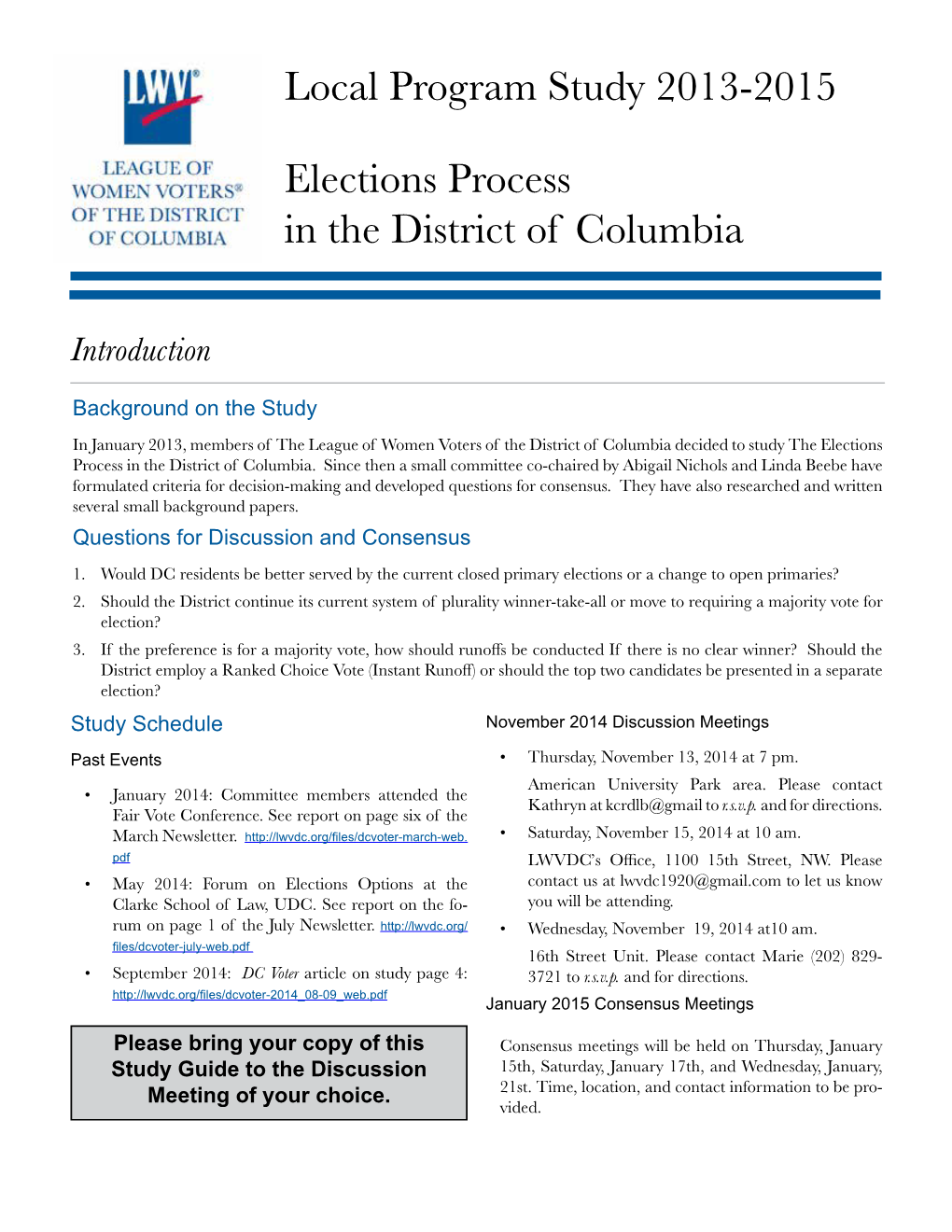 Local Program Study 2013-2015 Elections Process in the District Of