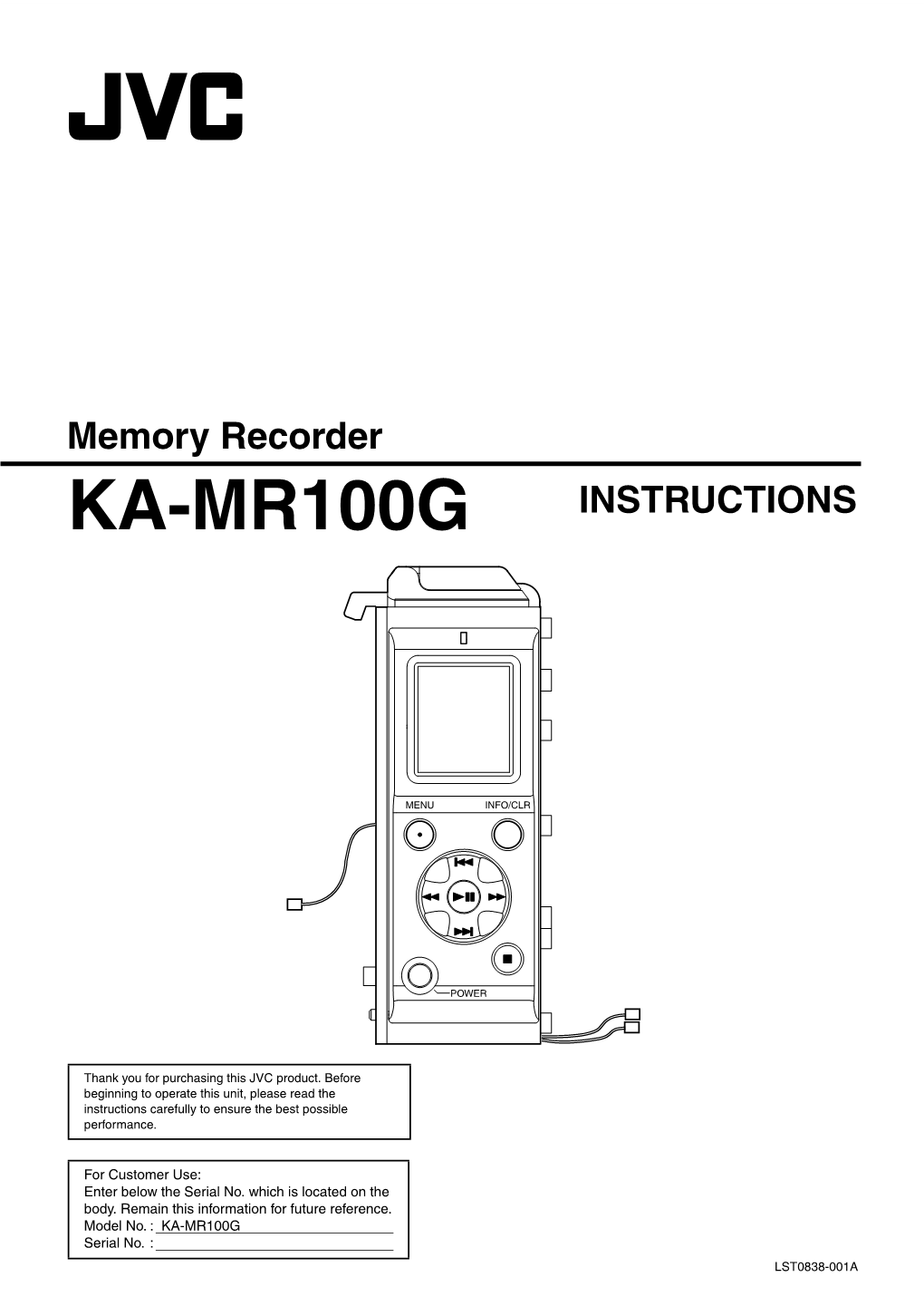 KA-MR100G EN.Book Page 1 Thursday, February 5, 2009 5:28 PM