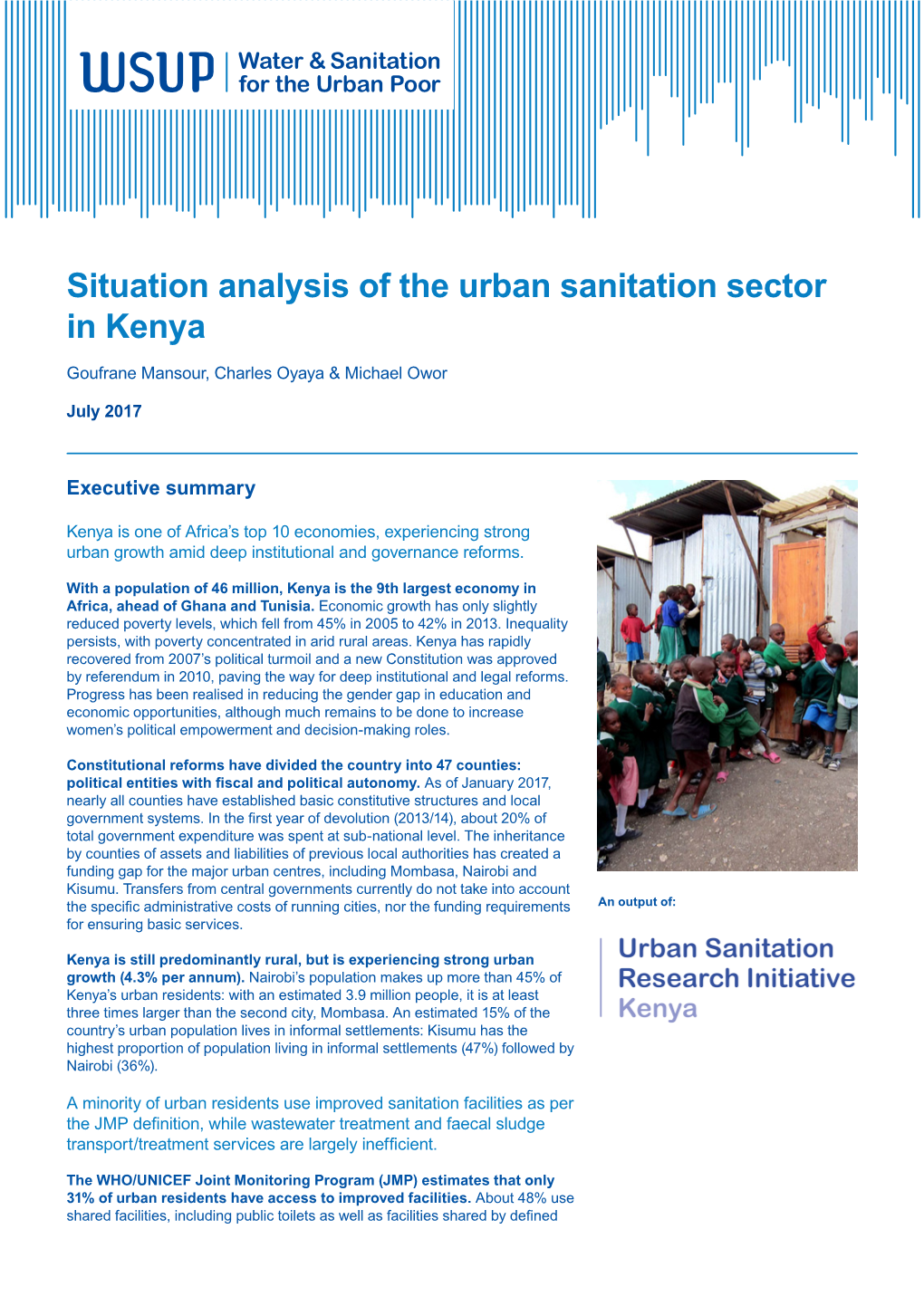 Situation Analysis of the Urban Sanitation Sector in Kenya Goufrane Mansour, Charles Oyaya & Michael Owor