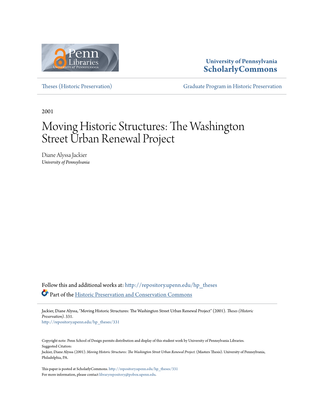 The Washington Street Urban Renewal Project