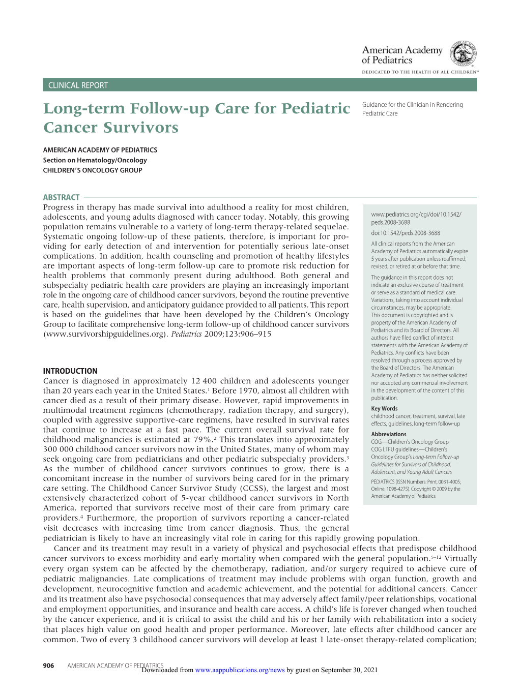 Long-Term Follow-Up Care for Pediatric Cancer Survivors