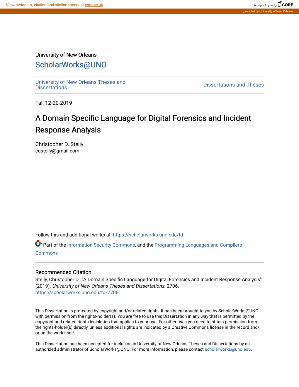 A Domain Specific Language for Digital Forensics and Incident