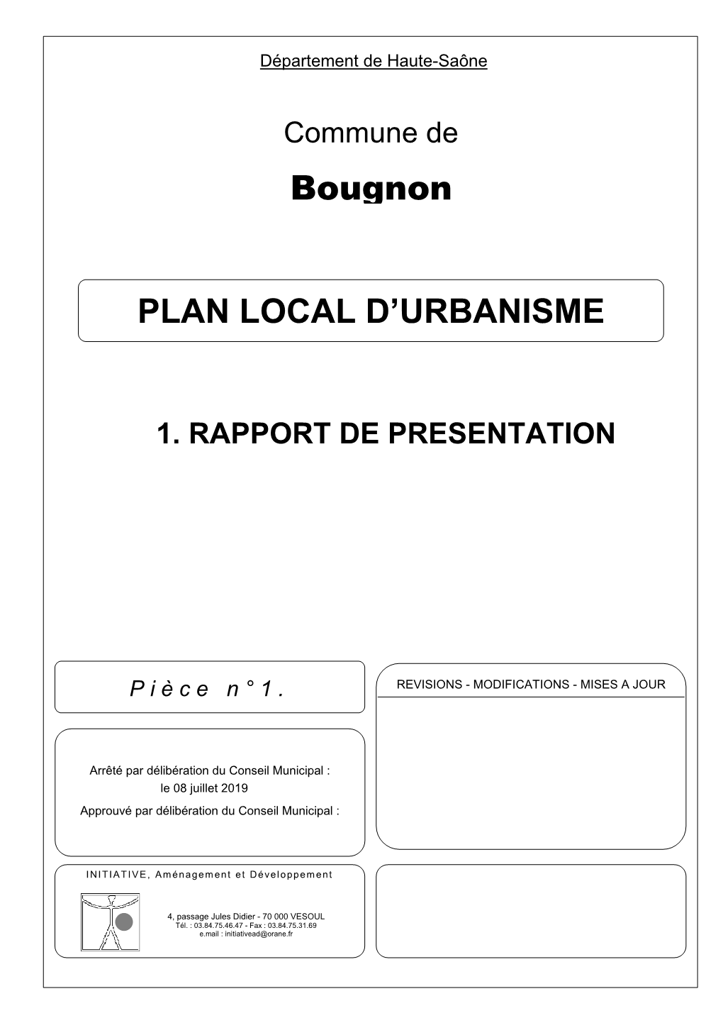 PLAN LOCAL D'urbanisme Bougnon