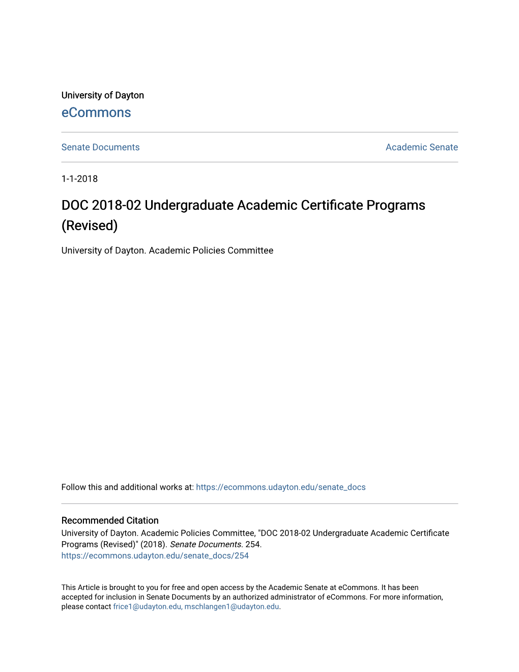 DOC 2018-02 Undergraduate Academic Certificate Programs (Revised)