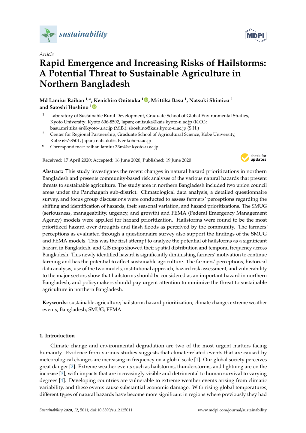 A Potential Threat to Sustainable Agriculture in Northern Bangladesh