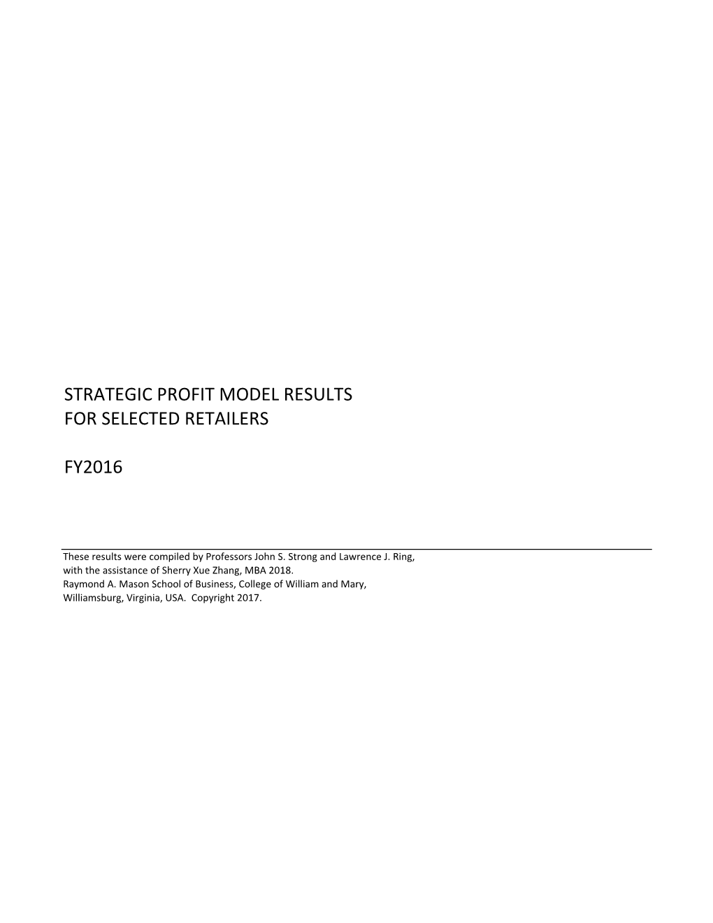 Strategic Profit Model Results for Selected Retailers