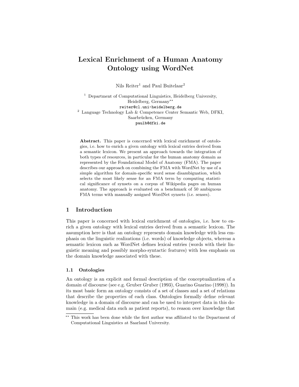 Lexical Enrichment of a Human Anatomy Ontology Using Wordnet