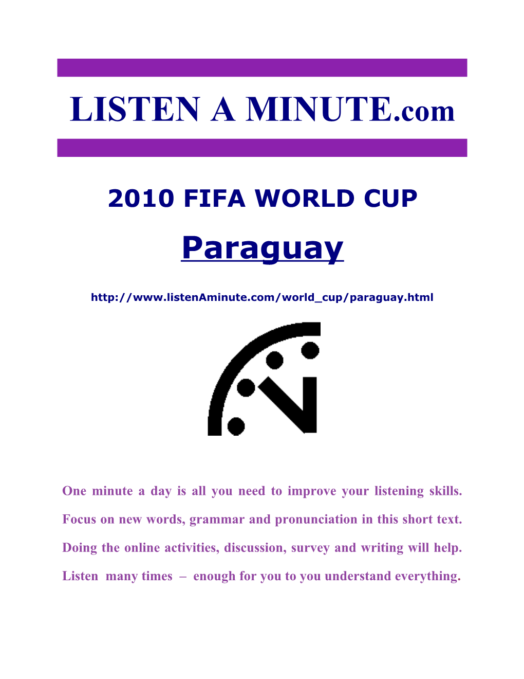 Listen a Minute.Com - ESL Listening - 2010 World Cup