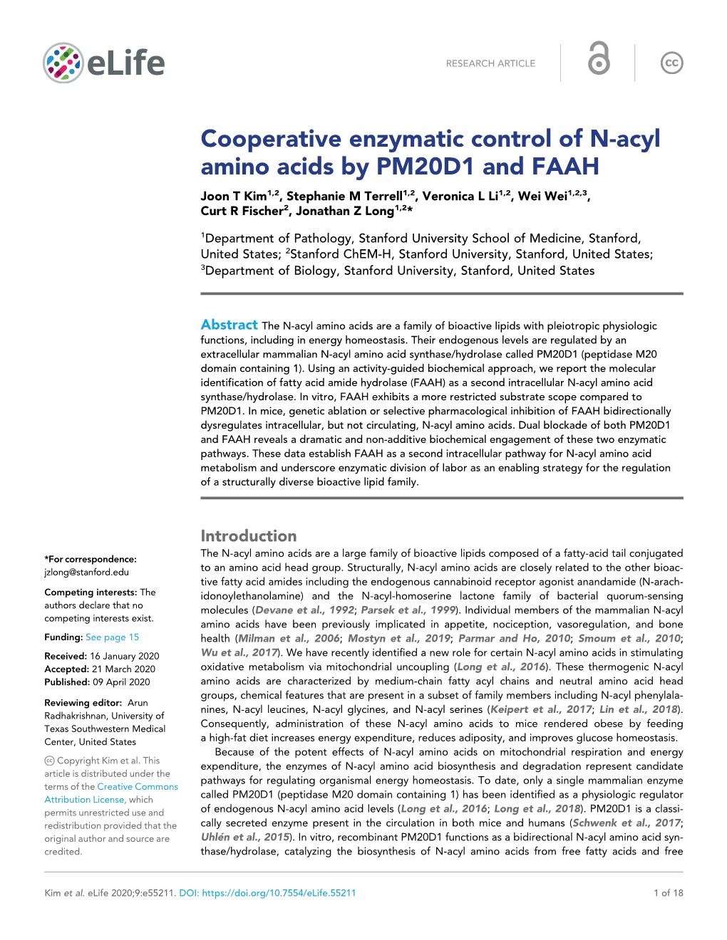 Cooperative Enzymatic Control of N-Acyl Amino Acids by PM20D1 And