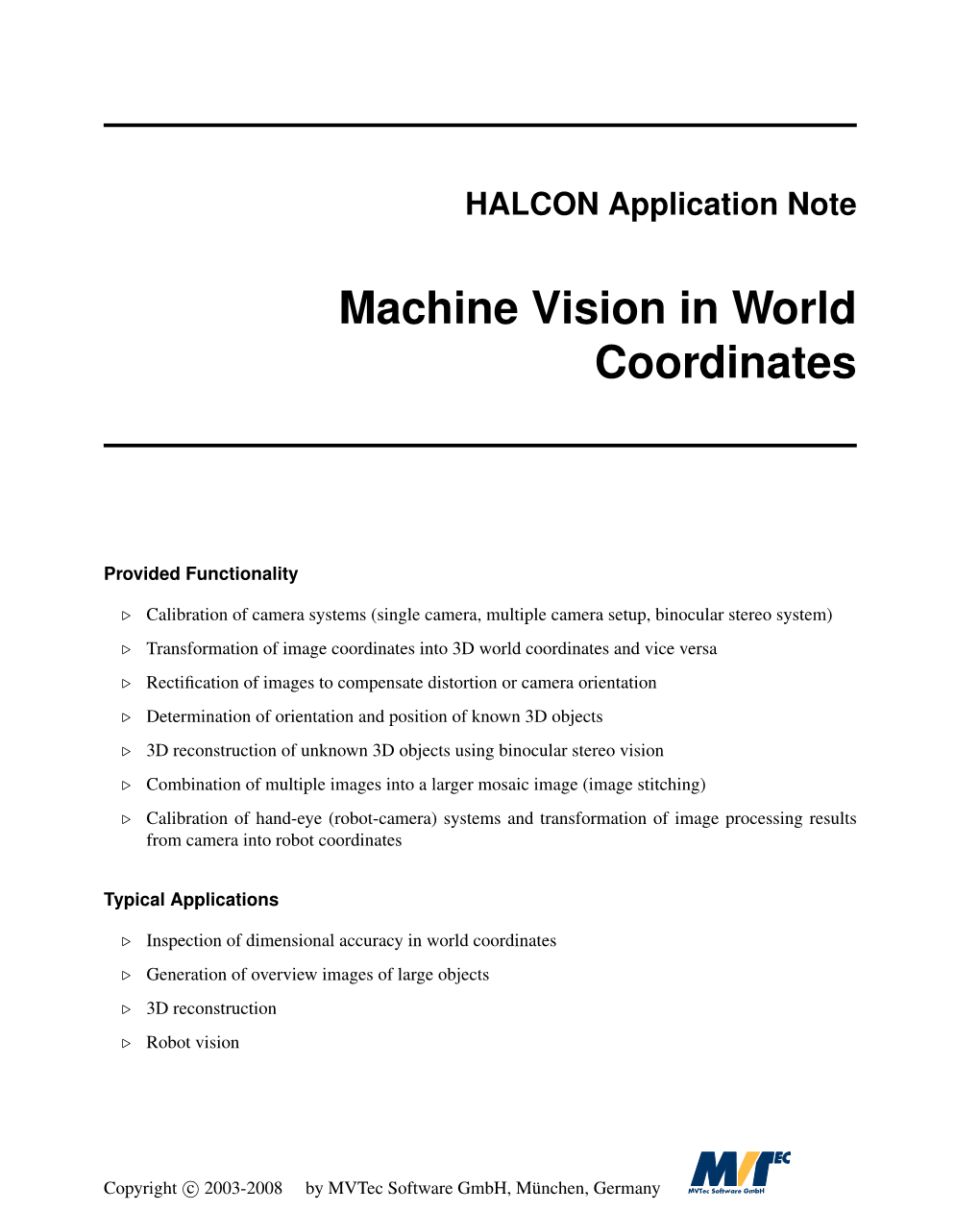 Machine Vision in 3D Coordinates