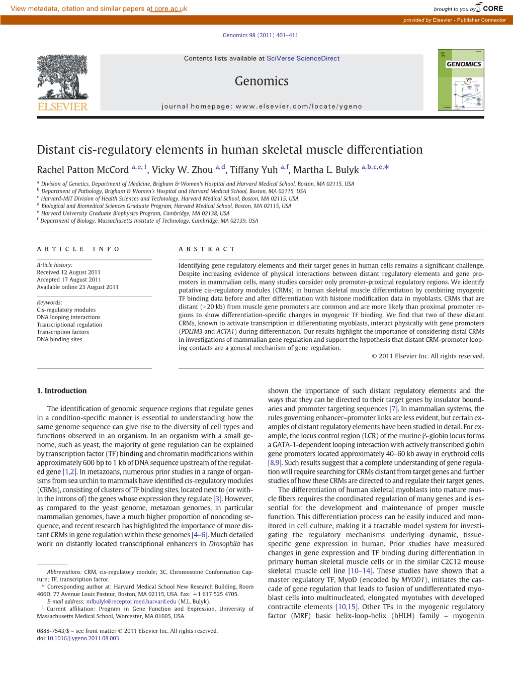 Distant Cis-Regulatory Elements in Human Skeletal Muscle Differentiation