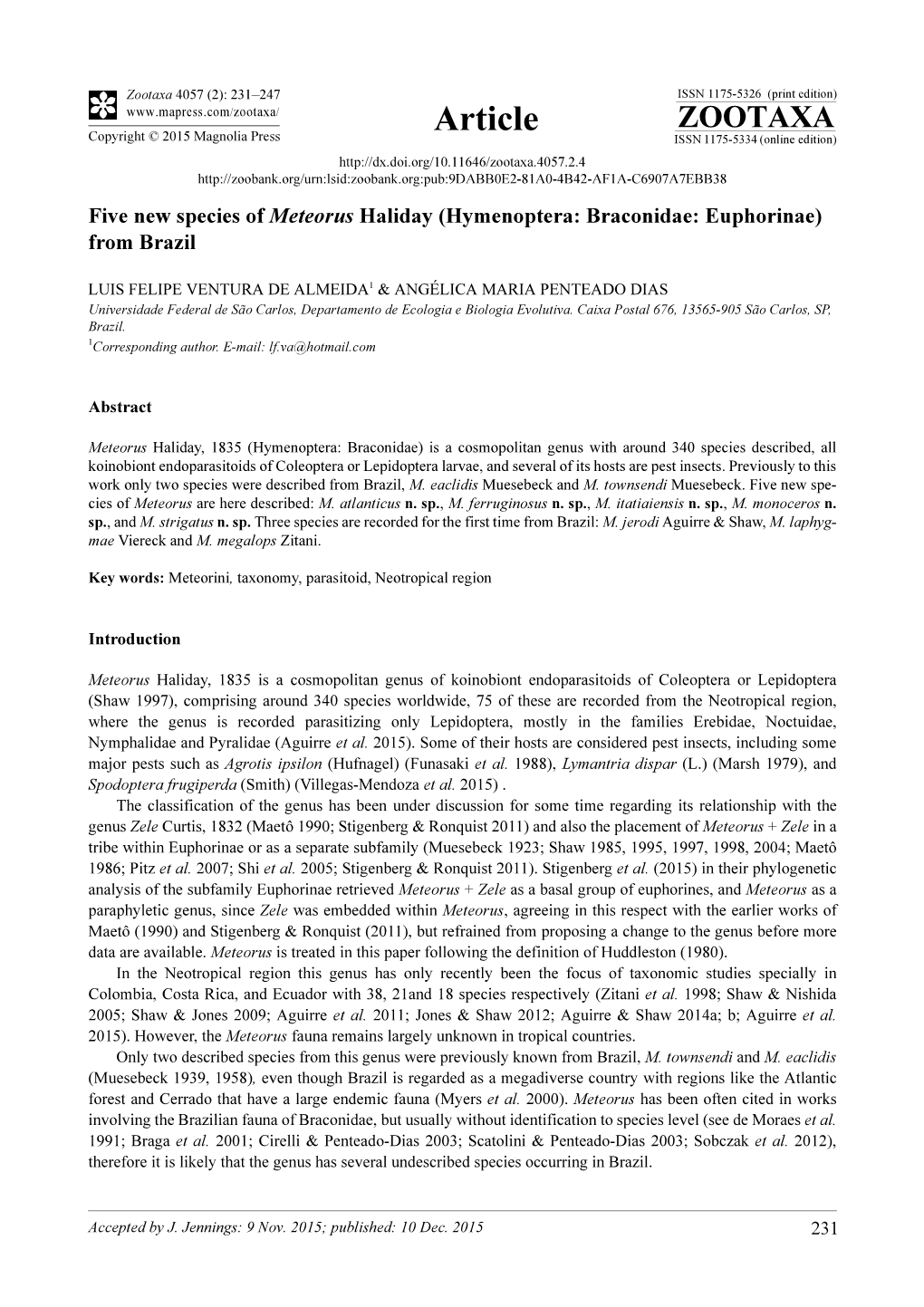 Hymenoptera: Braconidae: Euphorinae) from Brazil