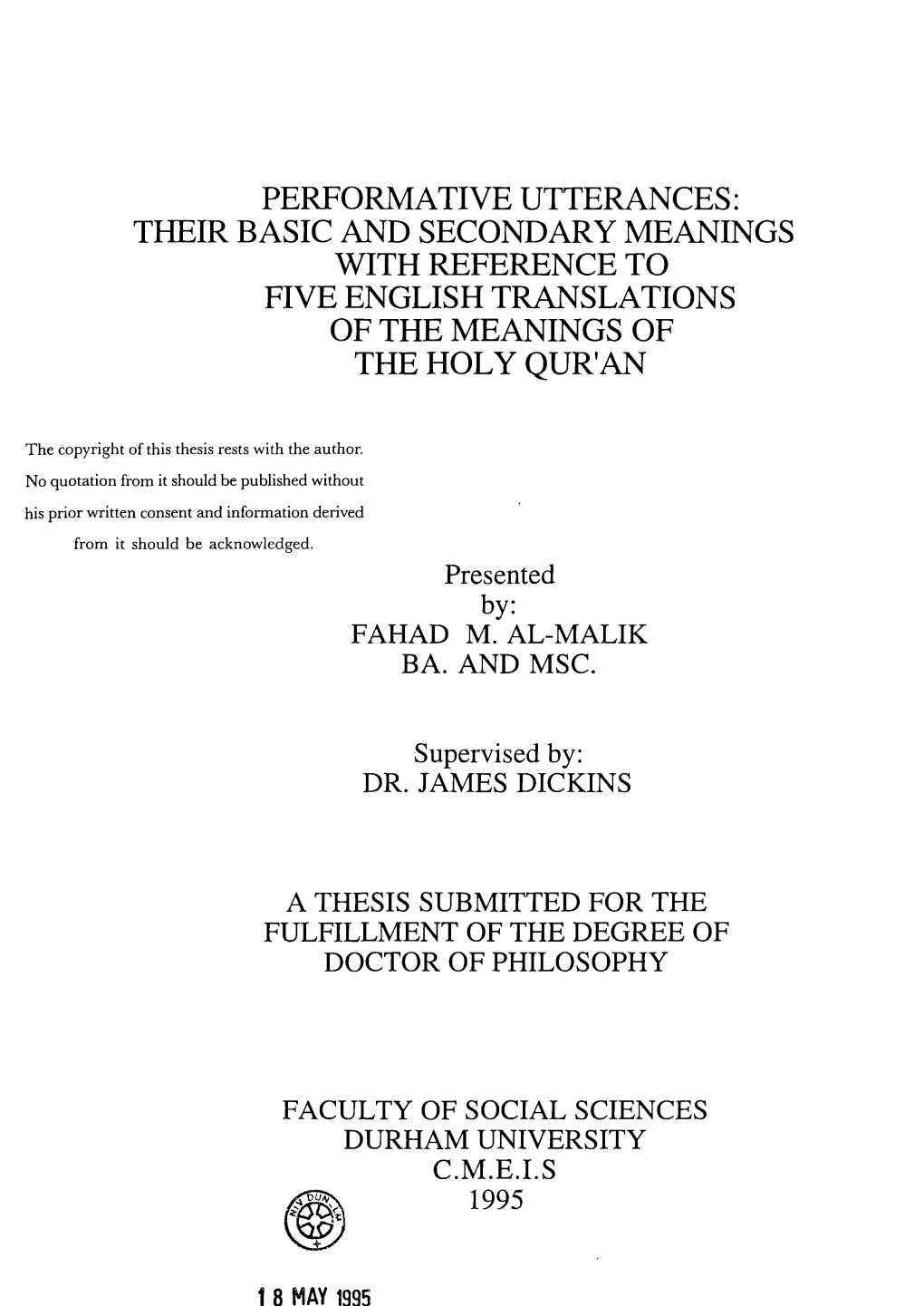 Performative Utterances: Their Basic and Secondary Meanings with Reference to Five English Translations of the Meanings of the Holy Qur'an