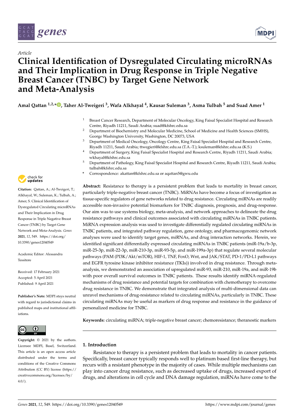 Clinical Identification of Dysregulated Circulating Micrornas and Their