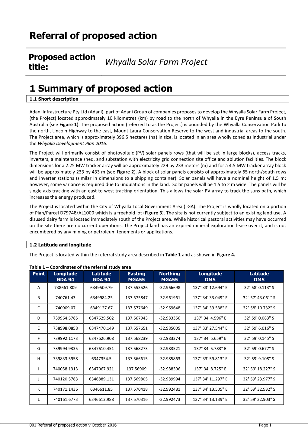 Referral of Proposed Action Form