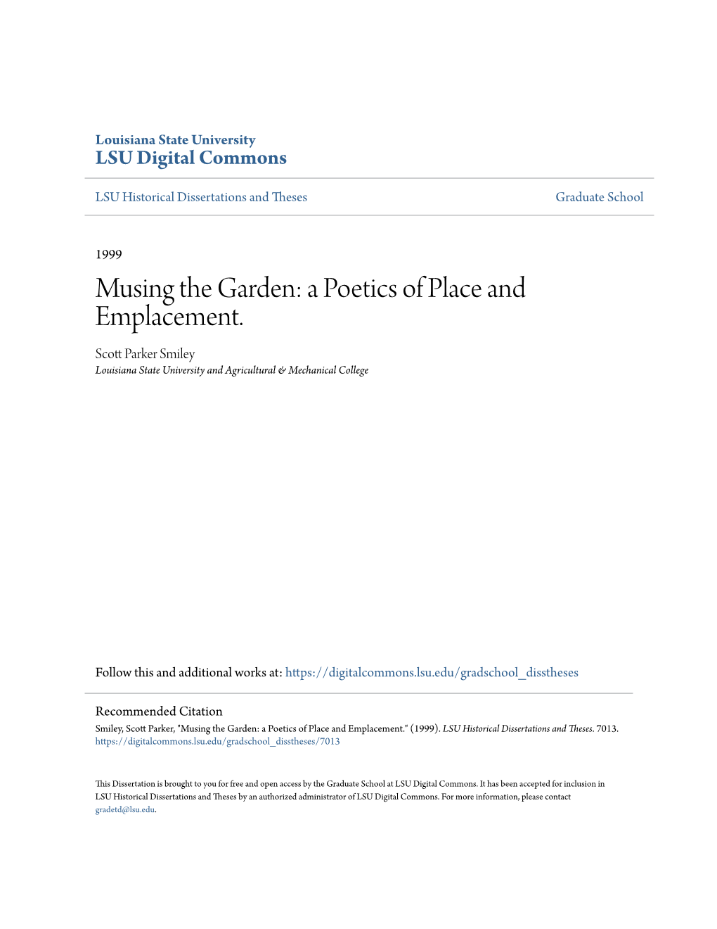 Musing the Garden: a Poetics of Place and Emplacement