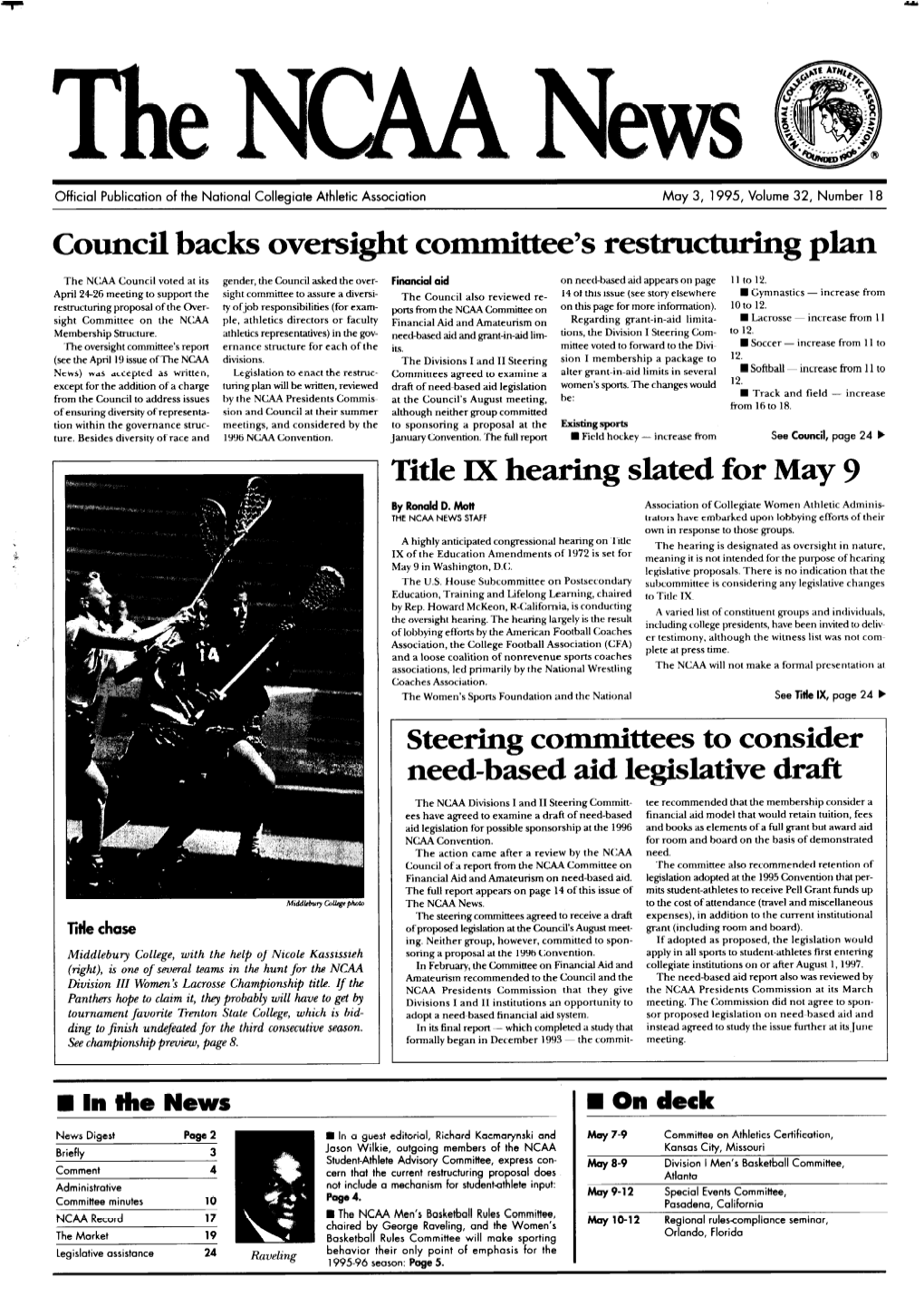 May 3, 1995, Volume 32, Number 18 Council Backs Oversight Committee’S Restructuring Plan