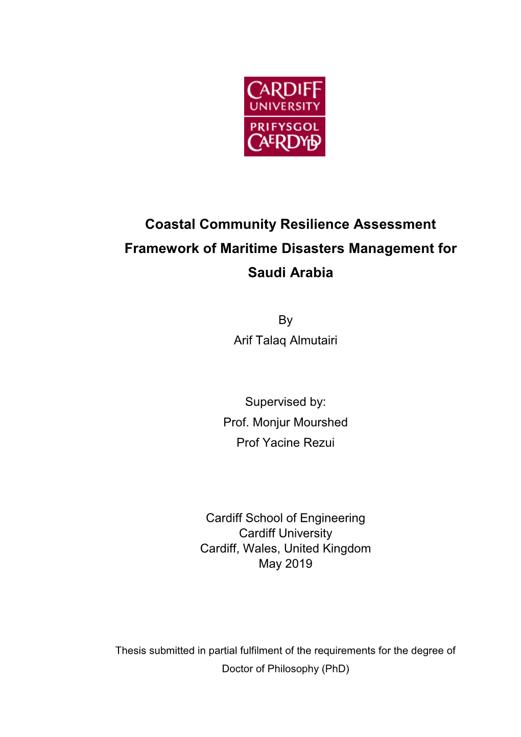 Coastal Community Resilience Assessment Framework of Maritime Disasters Management for Saudi Arabia