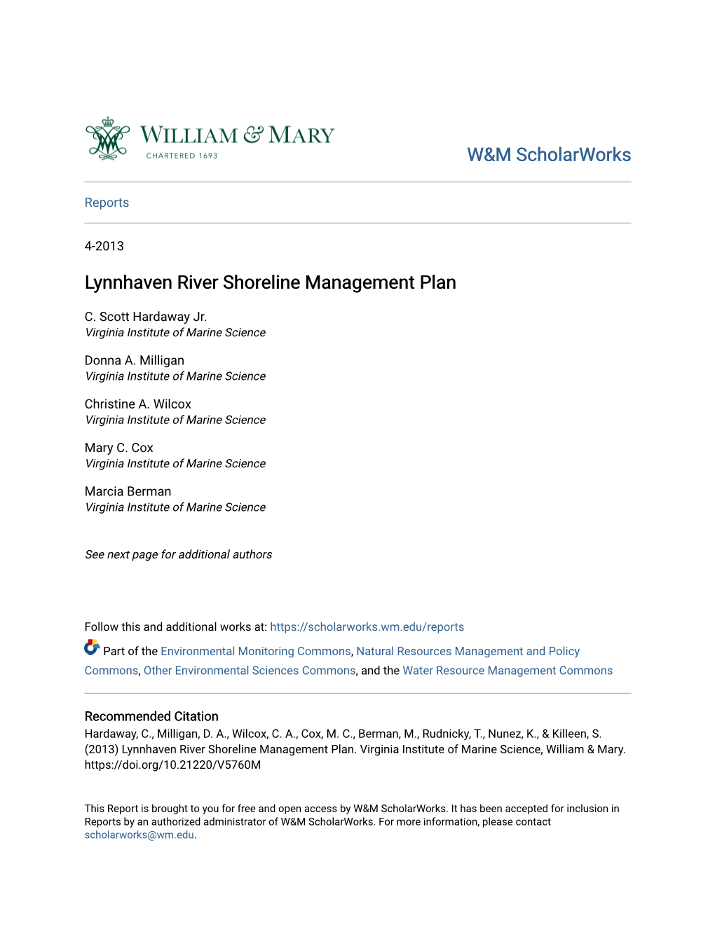 Lynnhaven River Shoreline Management Plan