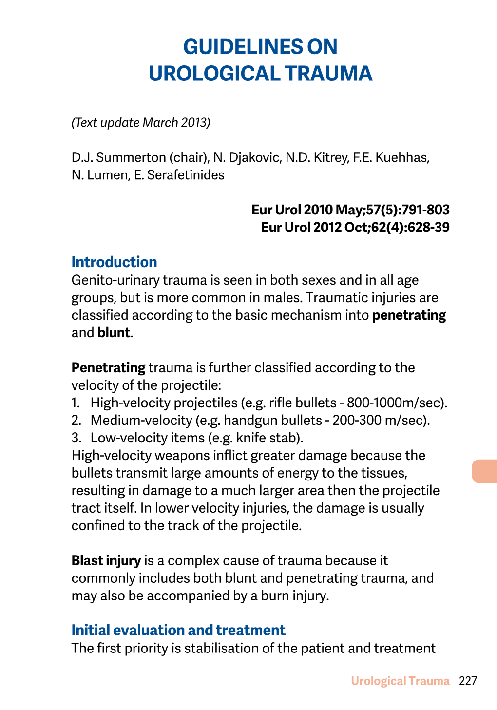 Guidelines on Urological Trauma