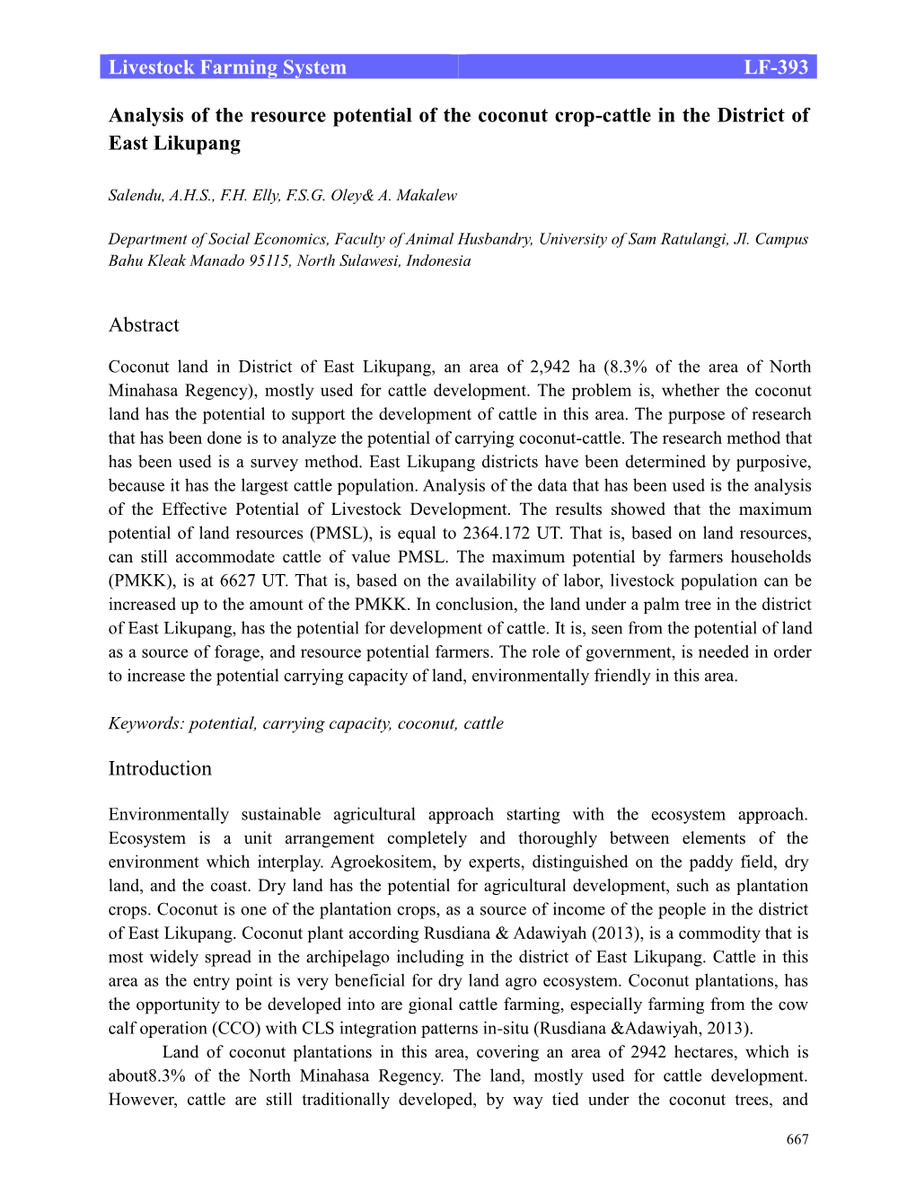 Livestock Farming System LF-393 Analysis of the Resource Potential Of