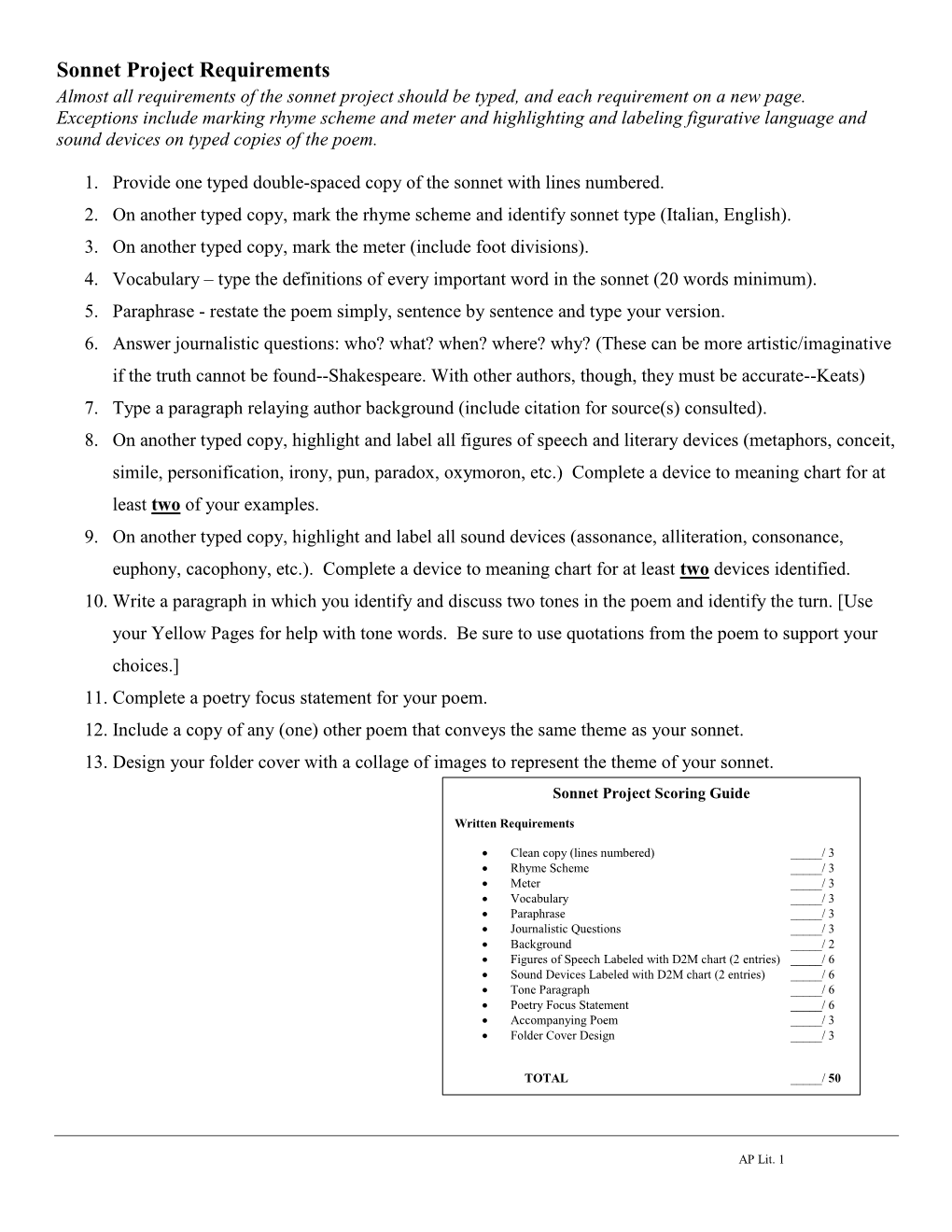 Sonnet Project Requirements Almost All Requirements of the Sonnet Project Should Be Typed, and Each Requirement on a New Page