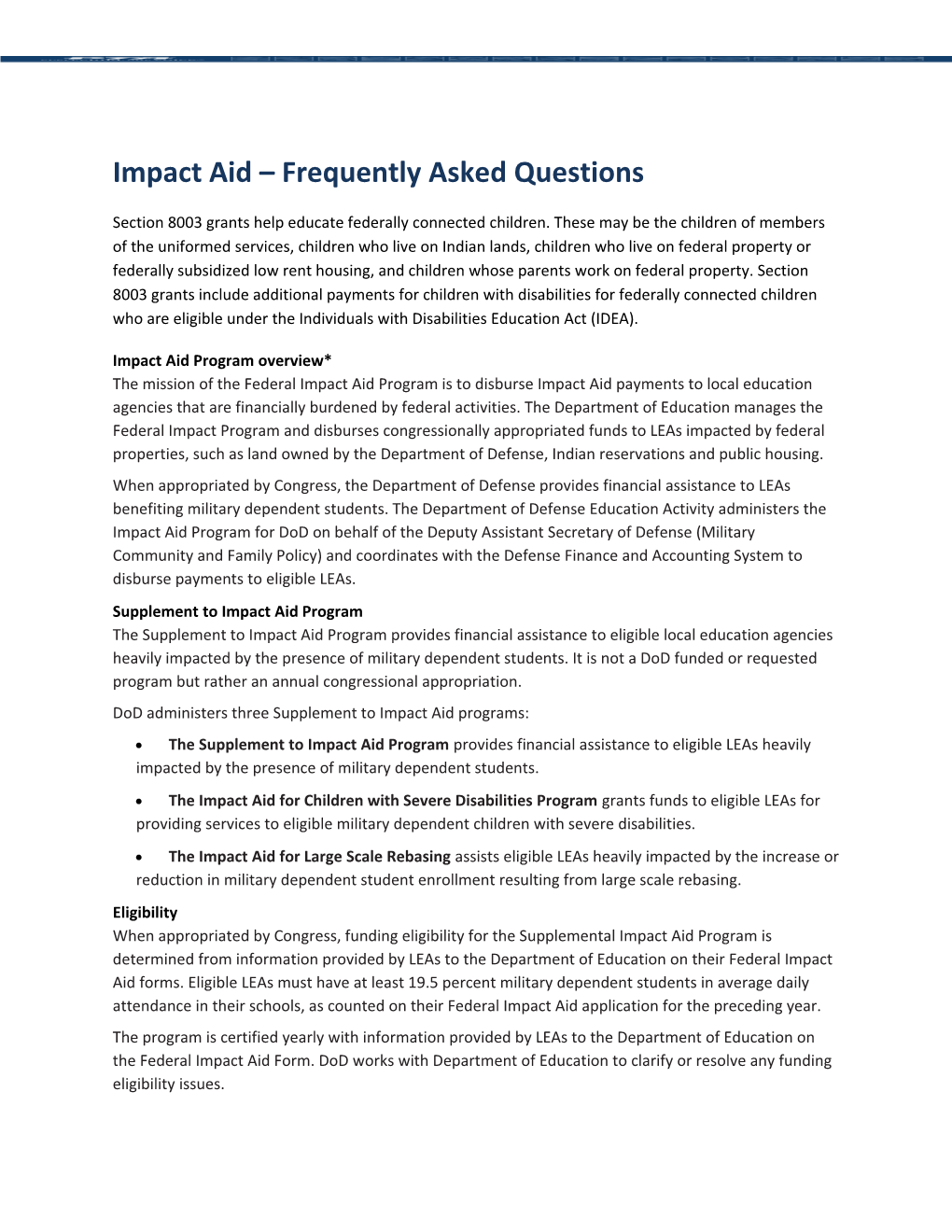 Impact Aid Frequently Asked Questions